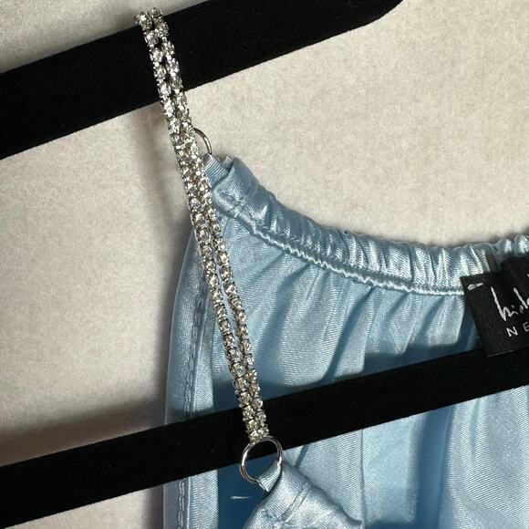 Nicole Miller Light Blue Satin Halter Top with Rhinestone Straps Size S New - Picture 5 of 12